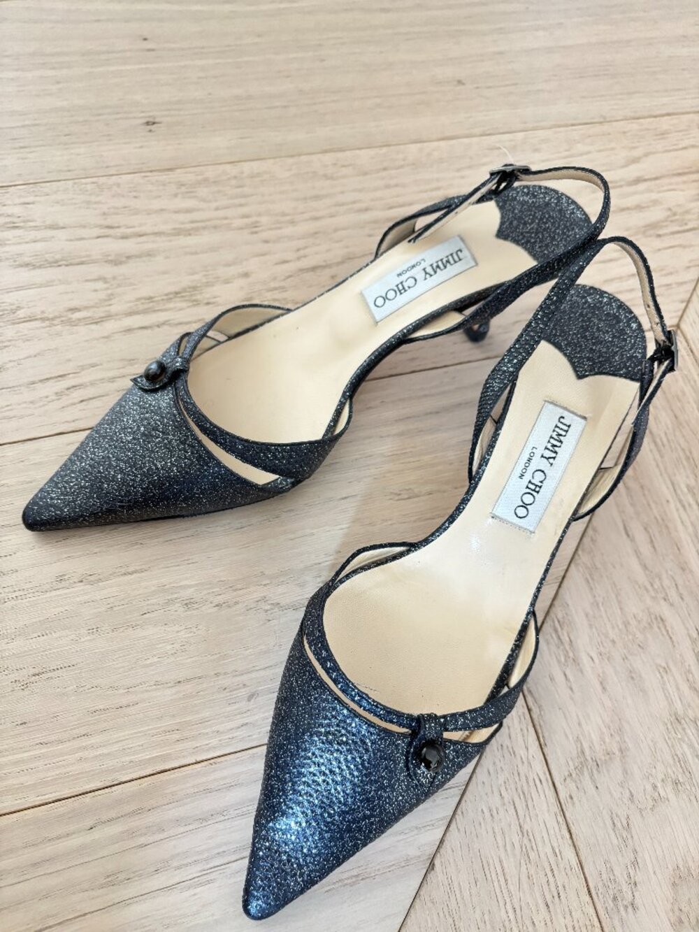 Jimmy Choo Black Sparkly Slingbacks